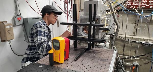 Miguel Rodriguez preparing SiPM irradiation setup at UC Davis Cyclotron