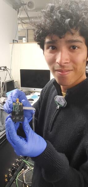 Ryan Tsiao testing SiPM at UC Davis Cyclotron, May 2024