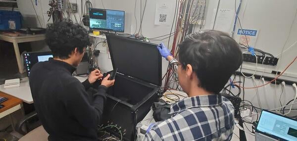 Ryan Tsiao and Miguel Rodriguez testing SiPMs at UC Davis Cyclotron 