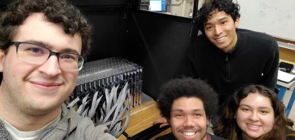 Sean Preins, Brice Saunders, Mia Macias and Ryan Tsiao with complete gen-3 prototype at UC Riverisde