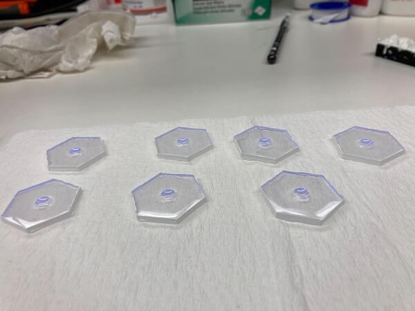 Hexagonal scintillator cells painted edges